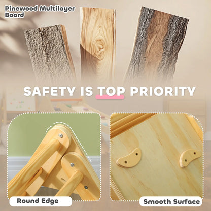 Pikler Triangle Set, 3 in 1 Climbing Toys with Ramp, Nature Wood Baby Gym & Playmats at Gallery Canada