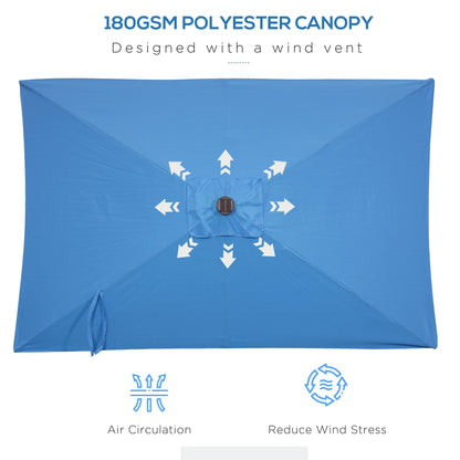 6' x 10' Rectangular Patio Umbrella, 22 LED Solar Lights, Tilt, Crank, Light Blue Sun Umbrellas at Gallery Canada