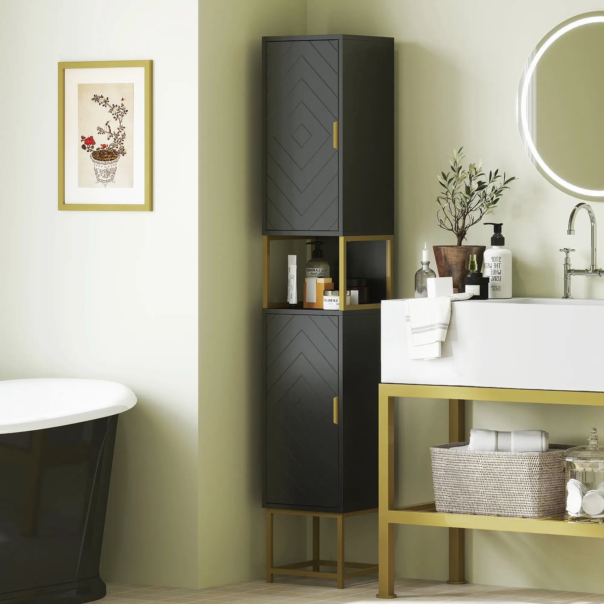 Tall Bathroom Storage Cabinet, Narrow with Adjustable Shelf, Black Bathroom Cabinets at Gallery Canada