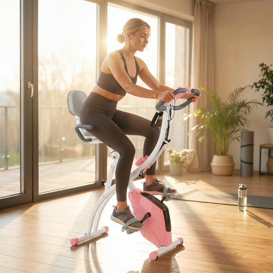 Folding Exercise Bike, 8-Level Magnetic Resistance, Adjustable Seat, Pink Exercise & Stationary Bikes Pink at Gallery Canada