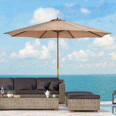10' x 8' Khaki Wooden Patio Umbrella, Garden Parasol, Outdoor Sunshade, Khaki Sun Umbrellas Khaki, Teak at Gallery Canada