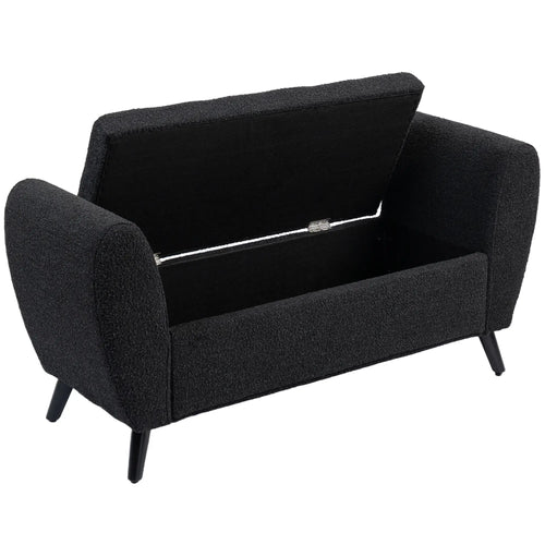Upholstered Storage Bench with Arms, Modern Ottoman, Black
