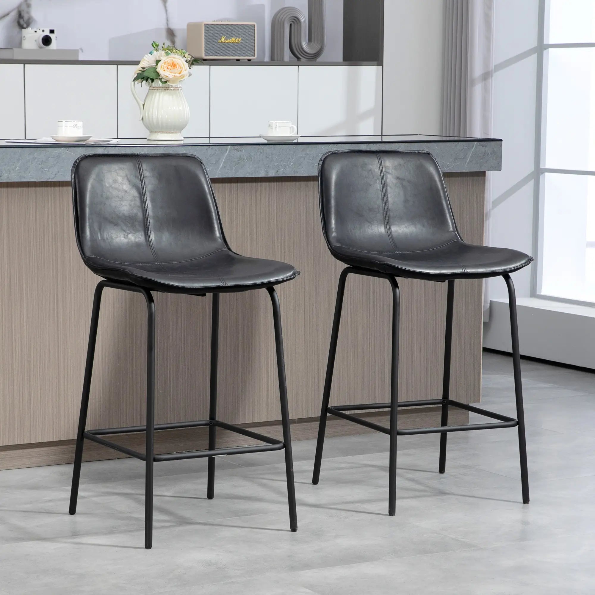 Bar Stools Set of 2, Upholstered Counter Height Bar Chairs, Kitchen Stools with Steel Legs Bar Stools at Gallery Canada
