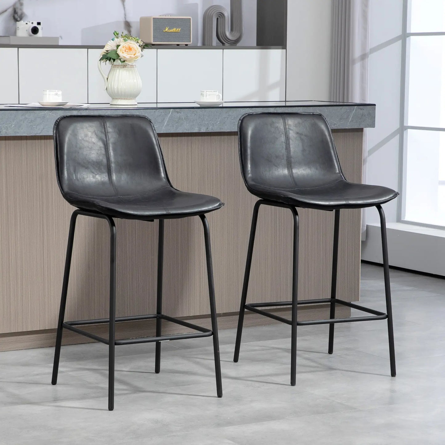 Bar Stools Set of 2, Upholstered Counter Height Bar Chairs, Kitchen Stools with Steel Legs Bar Stools at Gallery Canada