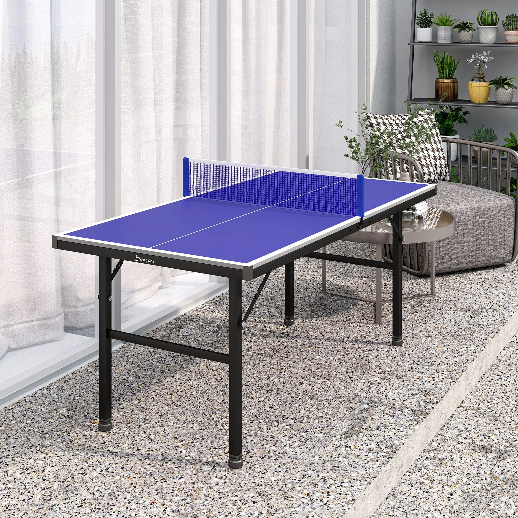 5' x 2.5' Mini Ping Pong Table, Foldable, Adjustable Feet, Blue Game Tables at Gallery Canada