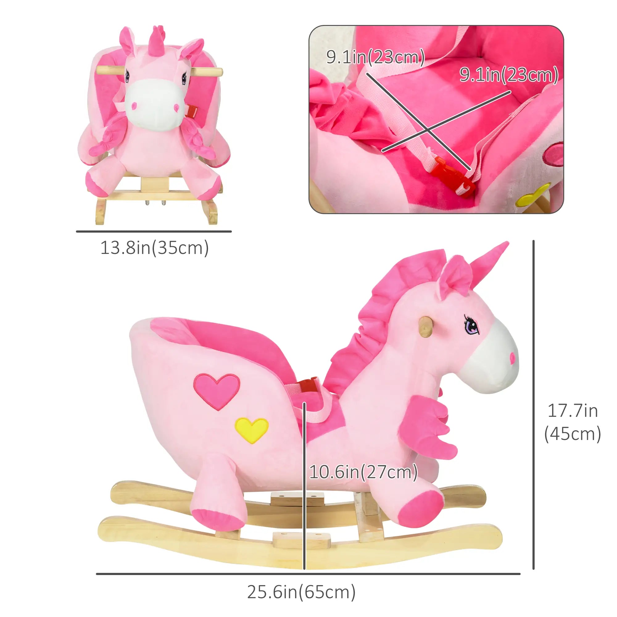 Baby Rocking Horse, Unicorn Ride On with Songs, Wooden Base, Safety Belt, 1.5-3 Year Old, Pink Rocking Horses at Gallery Canada