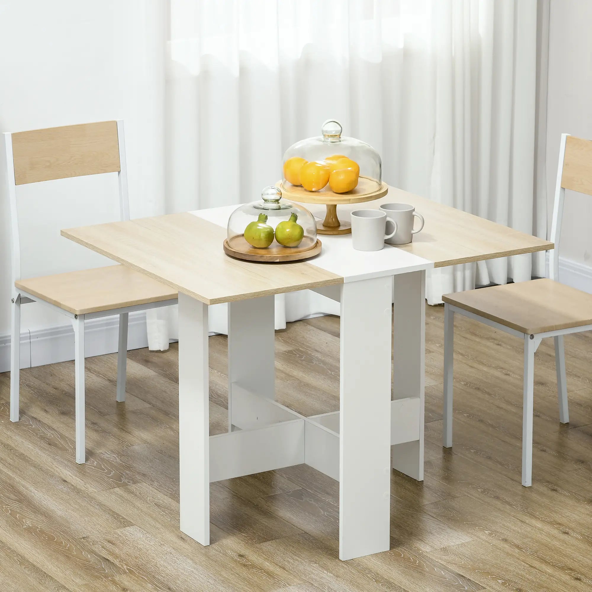 Drop Leaf Dining Table, Folding Wood Table, Multi-Use Side Table, White/Oak, White, Oak Bar Tables & Dining Tables at Gallery Canada