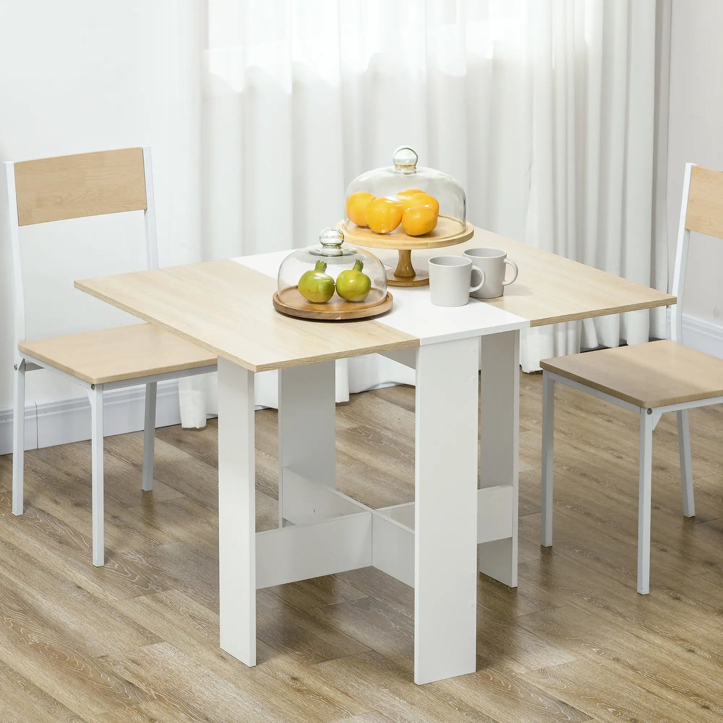Drop Leaf Dining Table, Folding Wood Table, Multi-Use Side Table, White/Oak, White, Oak Bar Tables & Dining Tables at Gallery Canada