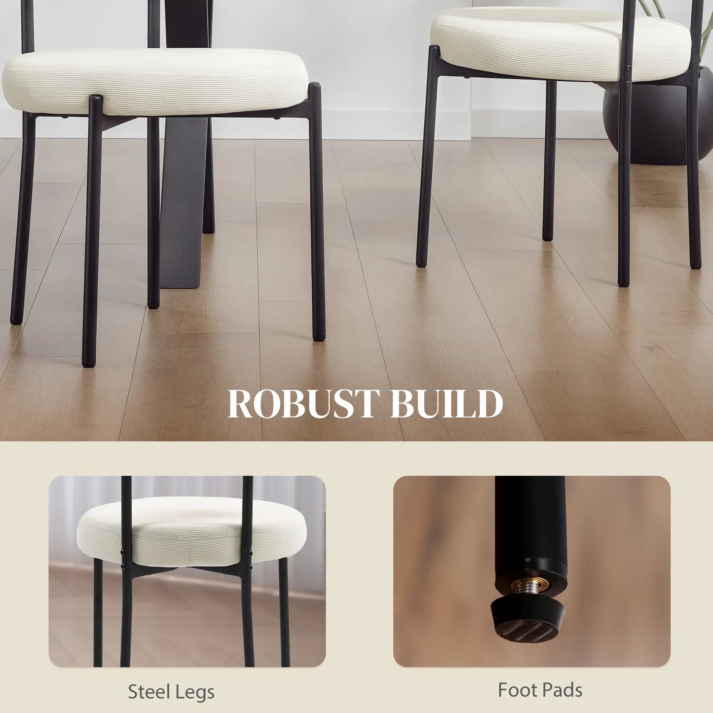 4 Kitchen Chairs, Modern Dining, Corduroy Upholstery, Steel Legs, Beige Dining Chairs at Gallery Canada