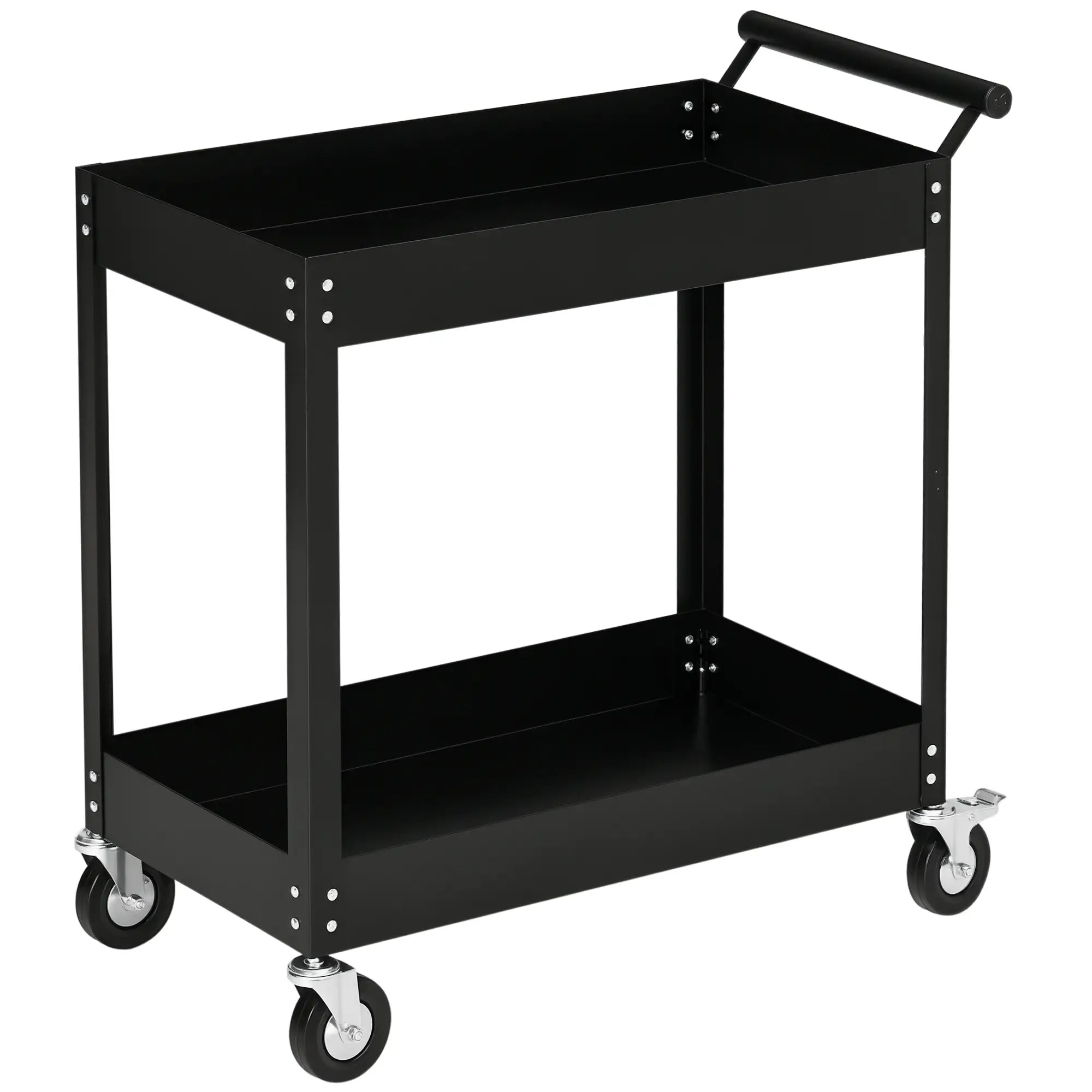 2 Tier Rolling Tool Cart, Steel Mobile Utility Cart, 330lbs, Black Tool Organizers Black at Gallery Canada
