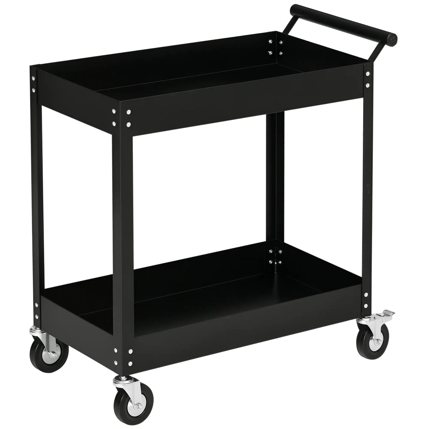 2 Tier Rolling Tool Cart, Steel Mobile Utility Cart, 330lbs, Black Tool Organizers Black at Gallery Canada