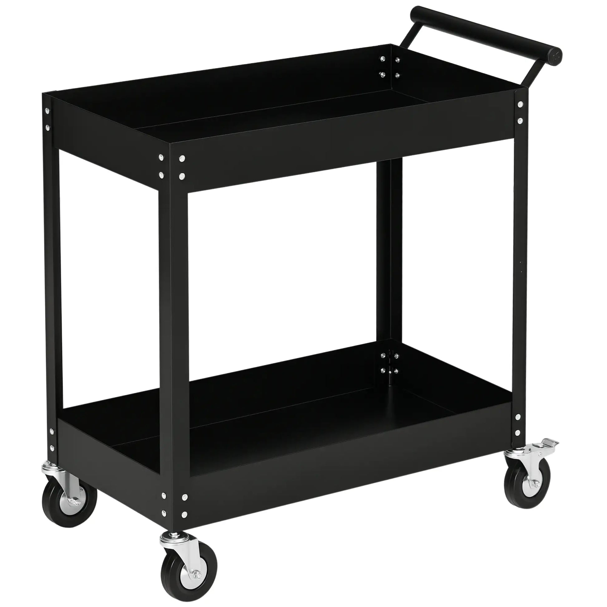 2 Tier Rolling Tool Cart, Steel Mobile Utility Cart, 330lbs, Black Tool Organizers Black at Gallery Canada