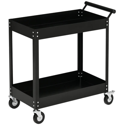 2 Tier Rolling Tool Cart, Steel Mobile Utility Cart, 330lbs, Black Tool Organizers Black at Gallery Canada