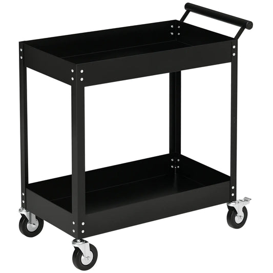 2 Tier Rolling Tool Cart, Steel Mobile Utility Cart, 330lbs, Black Tool Organizers Black at Gallery Canada