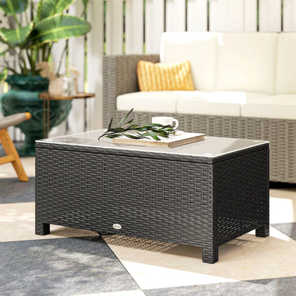 PE Wicker Outdoor Coffee Table, Glass Top, Dark Grey Patio Dining Tables at Gallery Canada