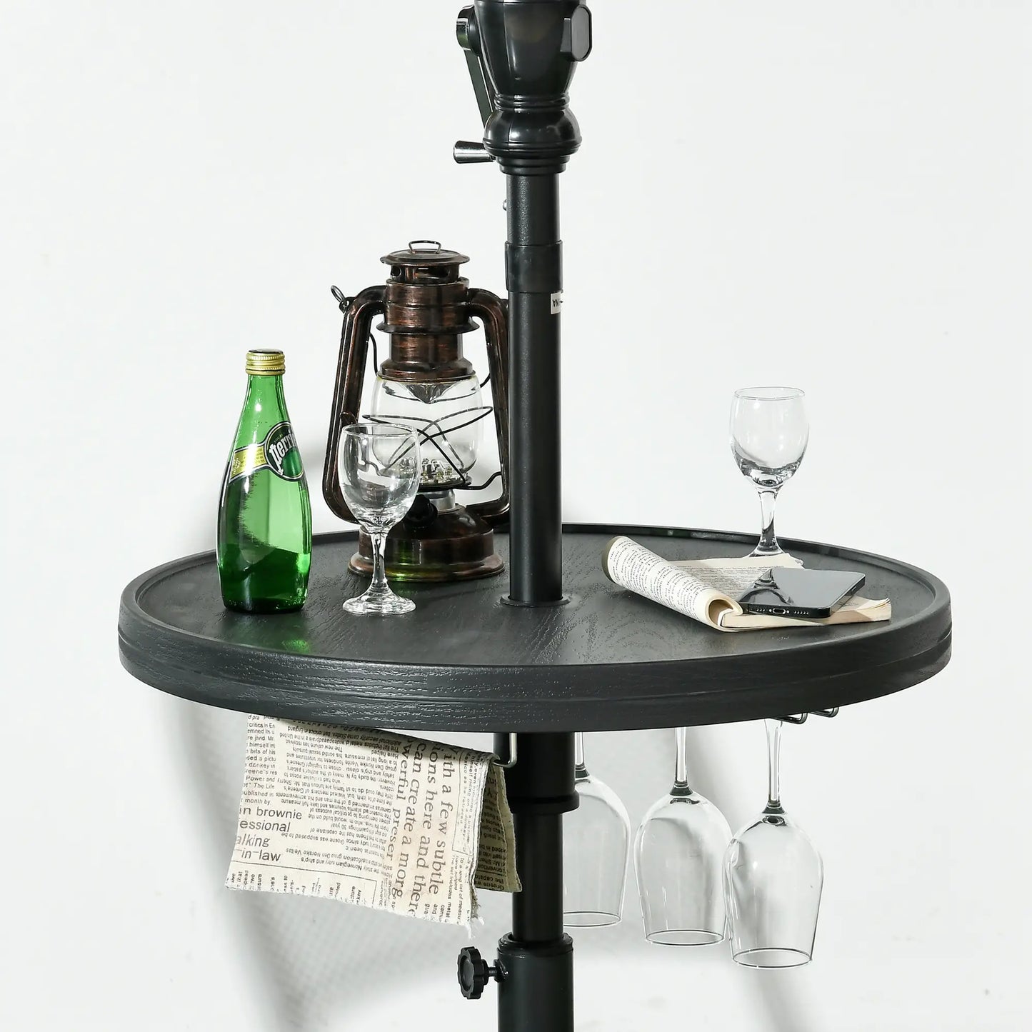 Beach Umbrella Table Tray, Wine Glass Holder, Foldable Towel Rack, 23.6", Black Patio Umbrellas at Gallery Canada