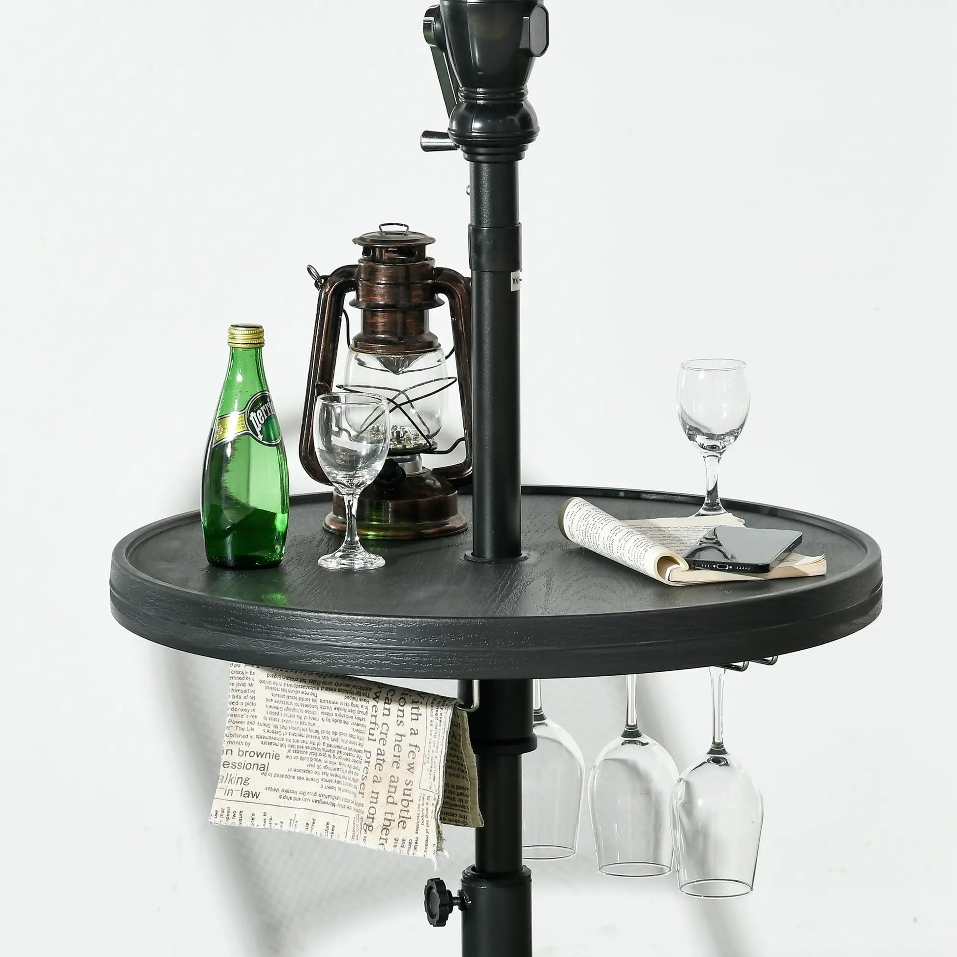 Beach Umbrella Table Tray, Wine Glass Holder, Foldable Towel Rack, 23.6", Black Patio Umbrellas at Gallery Canada