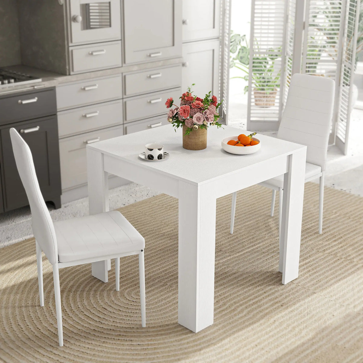 Square Dining Table Set for 2, PU Leather Chairs, White Dining Table Sets at Gallery Canada