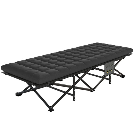 32" Extra Wide Folding Camping Cot, Soft Pad, Non-Slip Feet, Carry Bag, Black Camping Cots Black at Gallery Canada