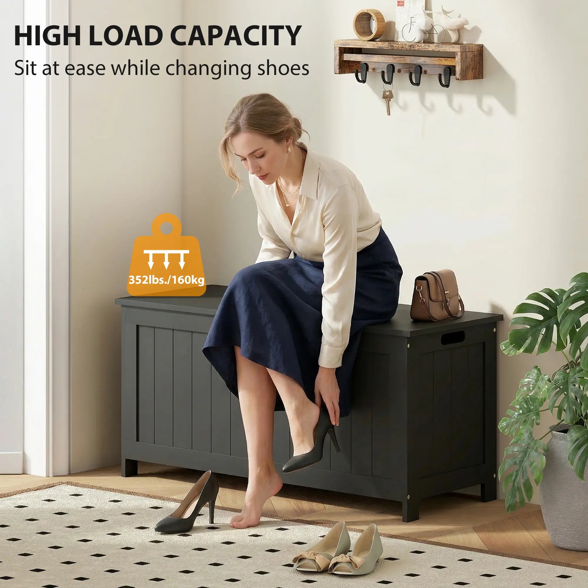 Storage Trunk, Modern Entryway Bench with Side Handles, Black Storage Ottomans & Benches at Gallery Canada