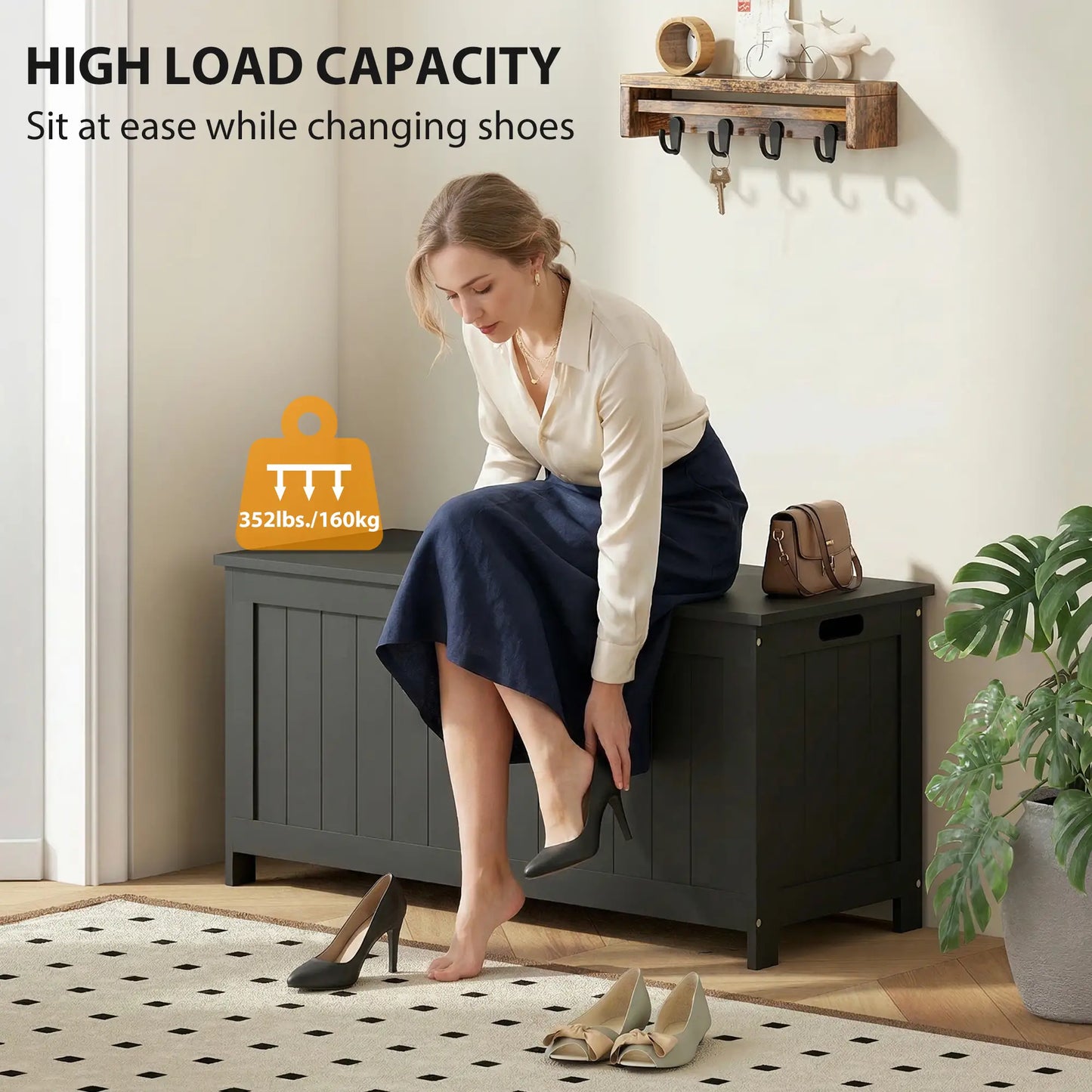 Storage Trunk, Modern Entryway Bench with Side Handles, Black Storage Ottomans & Benches at Gallery Canada