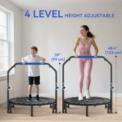 45" Foldable Mini Fitness Trampoline, Adjustable Foam Handle, Blue Trampolines at Gallery Canada