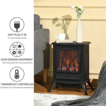 Electric Fireplace Stove Heater, Adjustable LED Flame, 750W/1500W, Black Electric Fireplaces at Gallery Canada