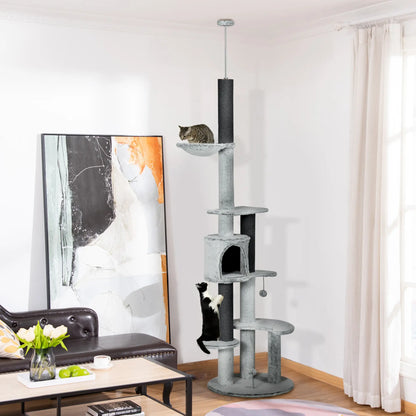 89"-100" Cat Tree, Hammock, Scratching Posts, Condo, Perches, Grey Floor to Ceiling Cat Trees at Gallery Canada