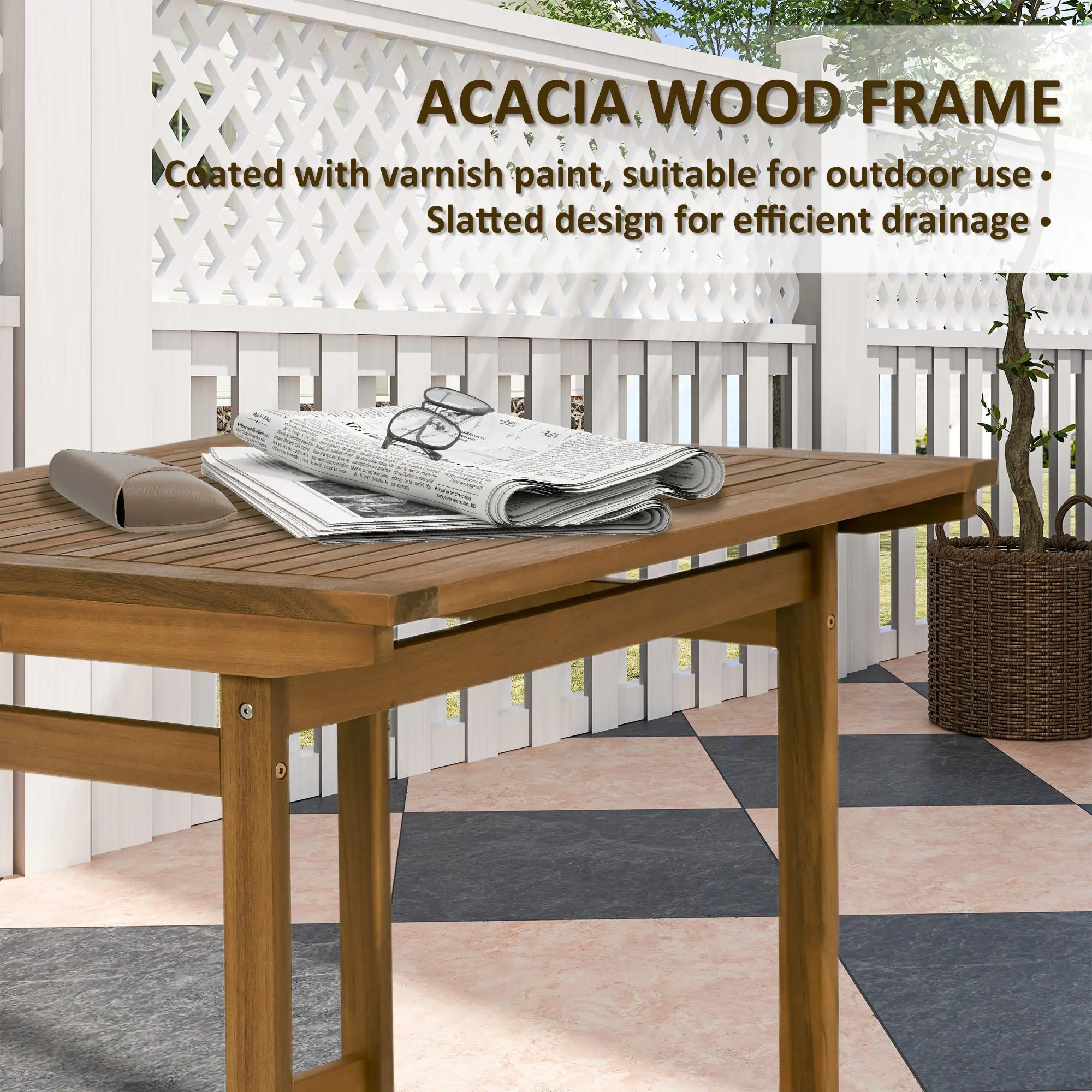 5-Piece Wood Patio Dining Set, Wheeled Table, Folding Chairs with Cushions, Teak Outdoor Dining Sets at Gallery Canada