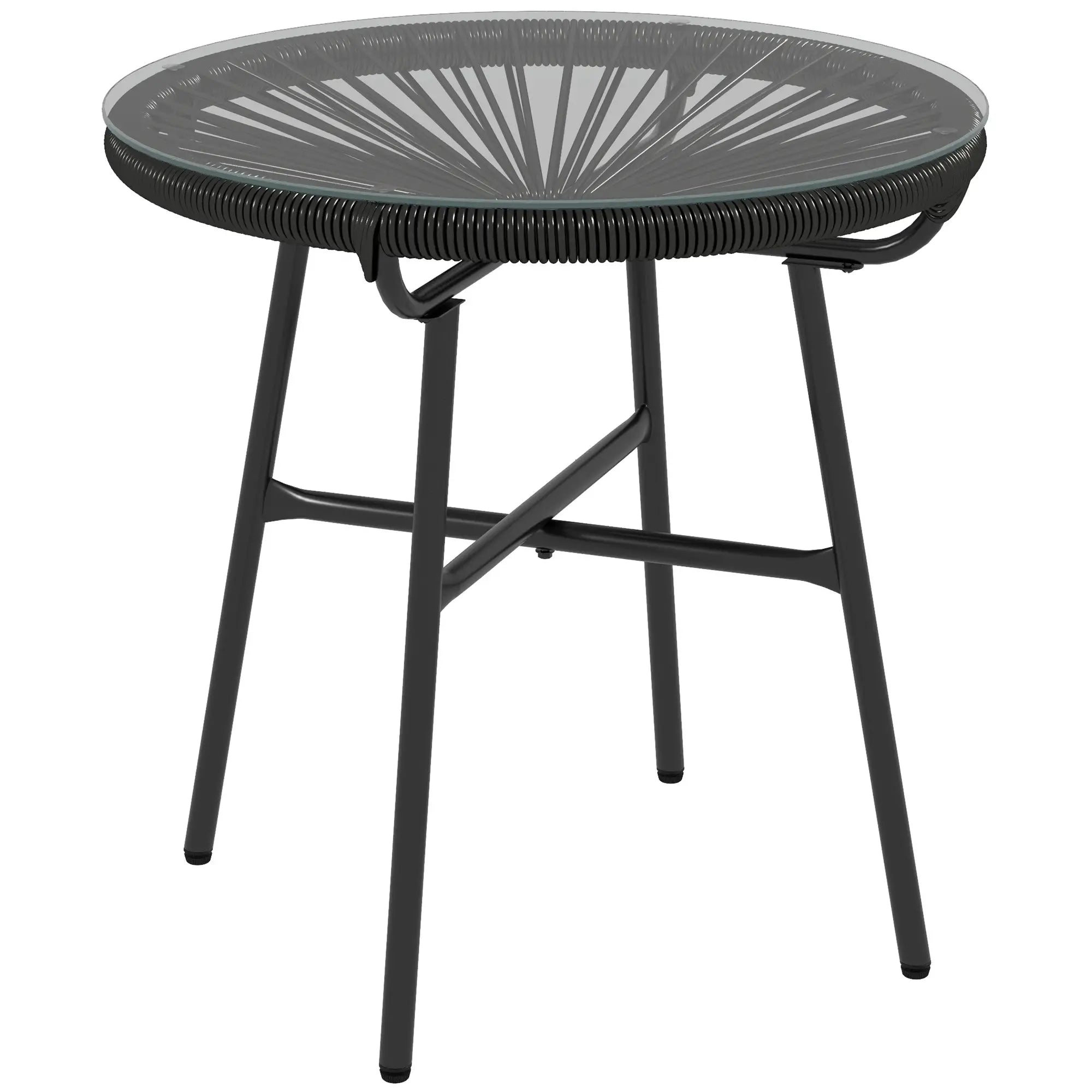 Round Rattan Side Table, Outdoor, PE Rattan, Tempered Glass Top, Black Patio Side Tables at Gallery Canada