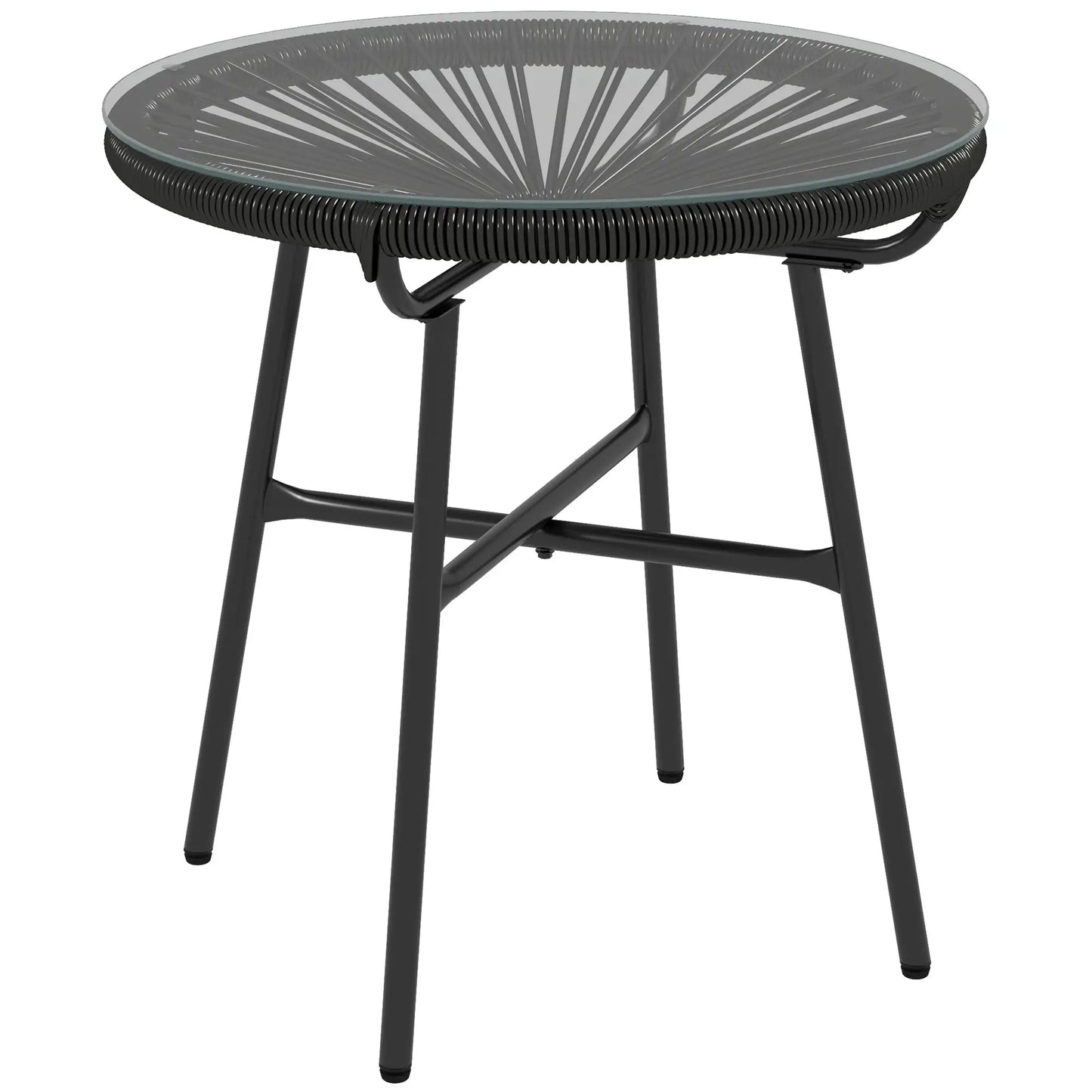 Round Rattan Side Table, Outdoor, PE Rattan, Tempered Glass Top, Black Patio Side Tables at Gallery Canada