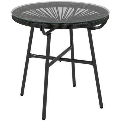 Round Rattan Side Table, Outdoor, PE Rattan, Tempered Glass Top, Black Patio Side Tables at Gallery Canada