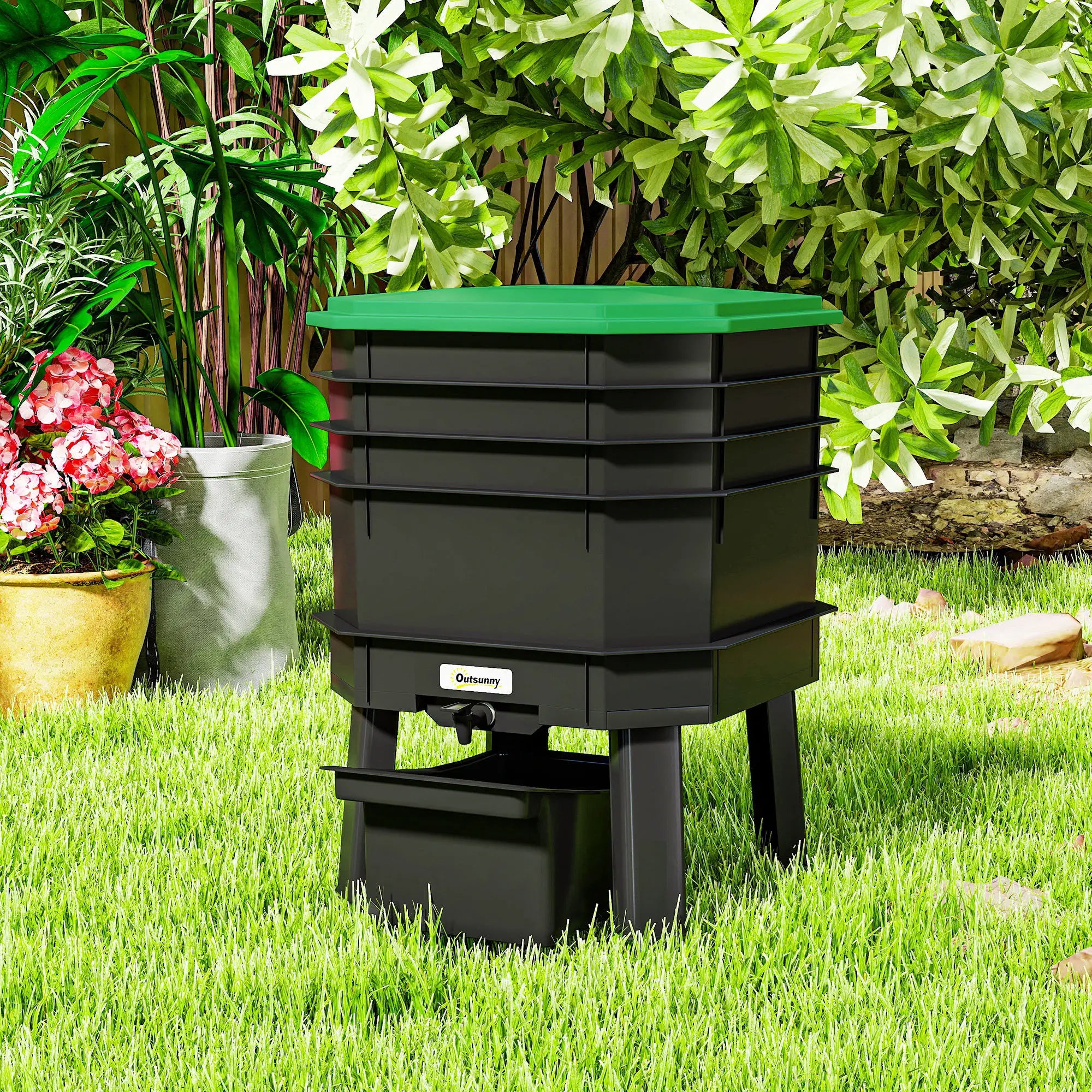 4-Tray Worm Composter Bin, 7.4 Gal, Dark Green Garden Accessories at Gallery Canada
