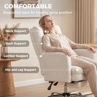 Chaise de bureau en molleton Teddy, fauteuil de direction, blanc crème, blanc crème