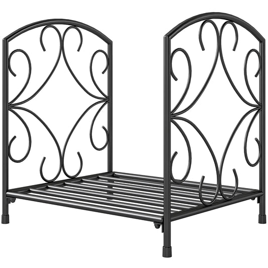 16" Heavy Duty Metal Fireplace Log Holder, Firewood Rack Outdoor, Black