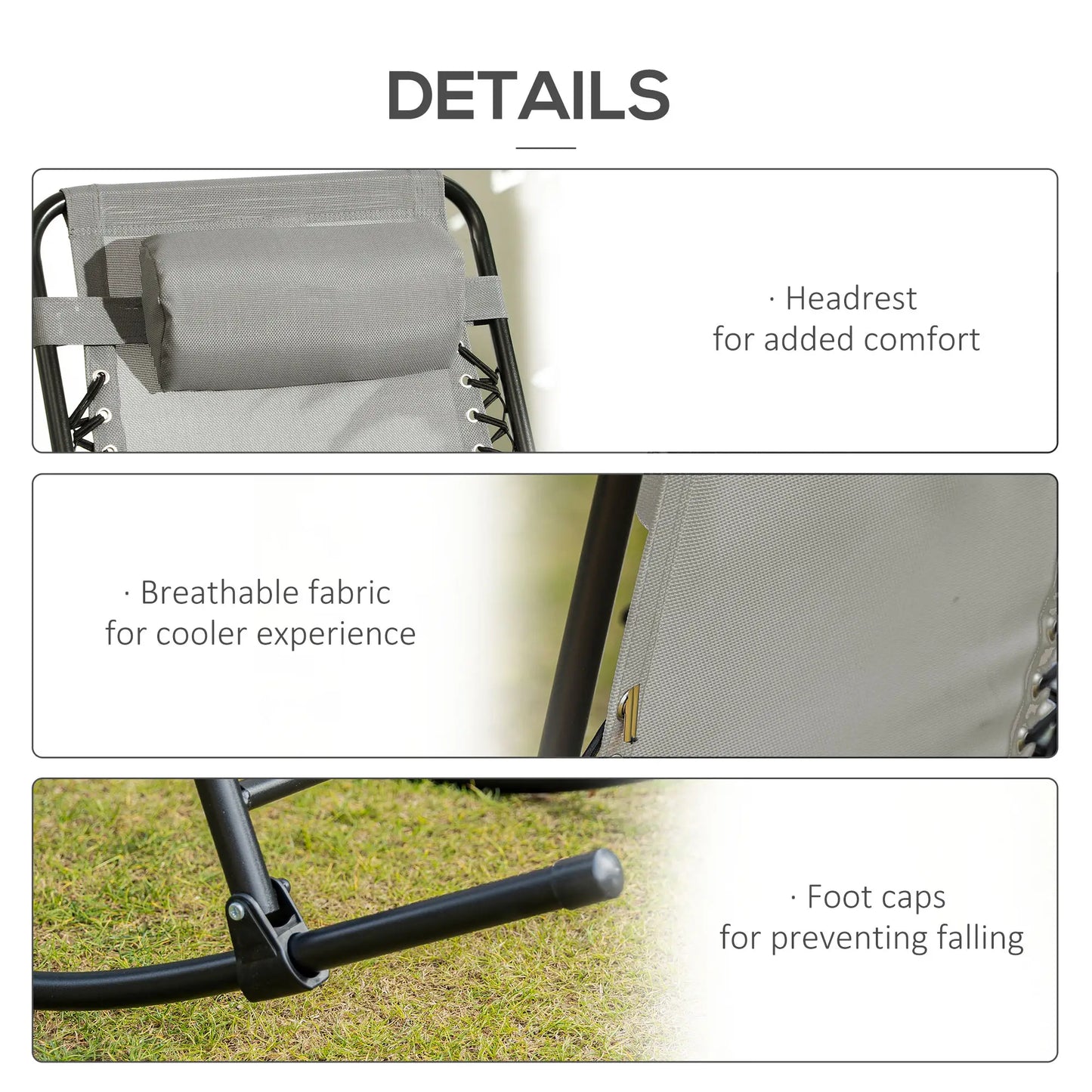2pc Foldable Rocking Chair Set, Breathable Mesh Seat, Headrest, Grey Outdoor Rocking Chairs at Gallery Canada