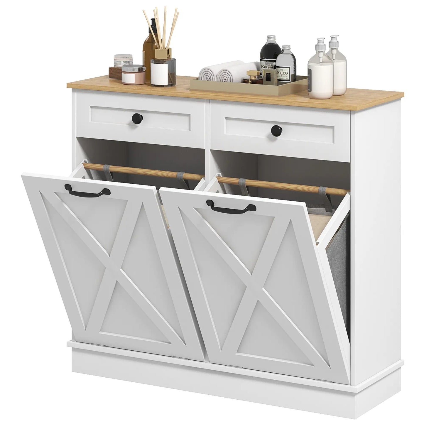 Tilt Out Laundry Cabinet, Bathroom Storage, 2 Baskets, 2 Drawers, White Bathroom Cabinets White at Gallery Canada
