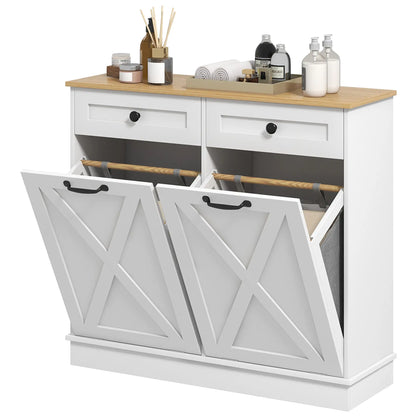 Tilt Out Laundry Cabinet, Bathroom Storage, 2 Baskets, 2 Drawers, White Bathroom Cabinets White at Gallery Canada