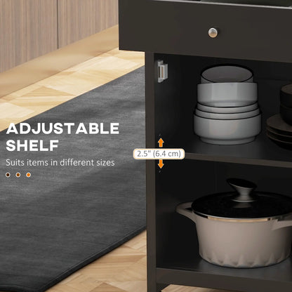 Rolling Kitchen Cart, Drawer and Glass Door Cabinet, Black Kitchen Islands & Kitchen Carts at Gallery Canada