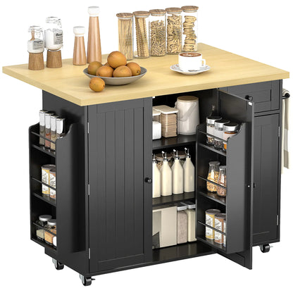 Kitchen Island Cart With Drop Leaf, Drawer, Rack, Black