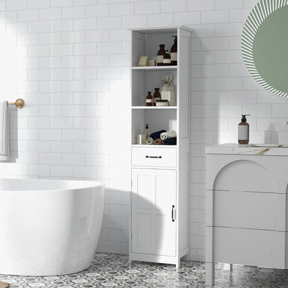 Modern Bathroom Cabinet, 3 Open Shelves, Drawer, Adjustable Shelf, White Bathroom Cabinets at Gallery Canada