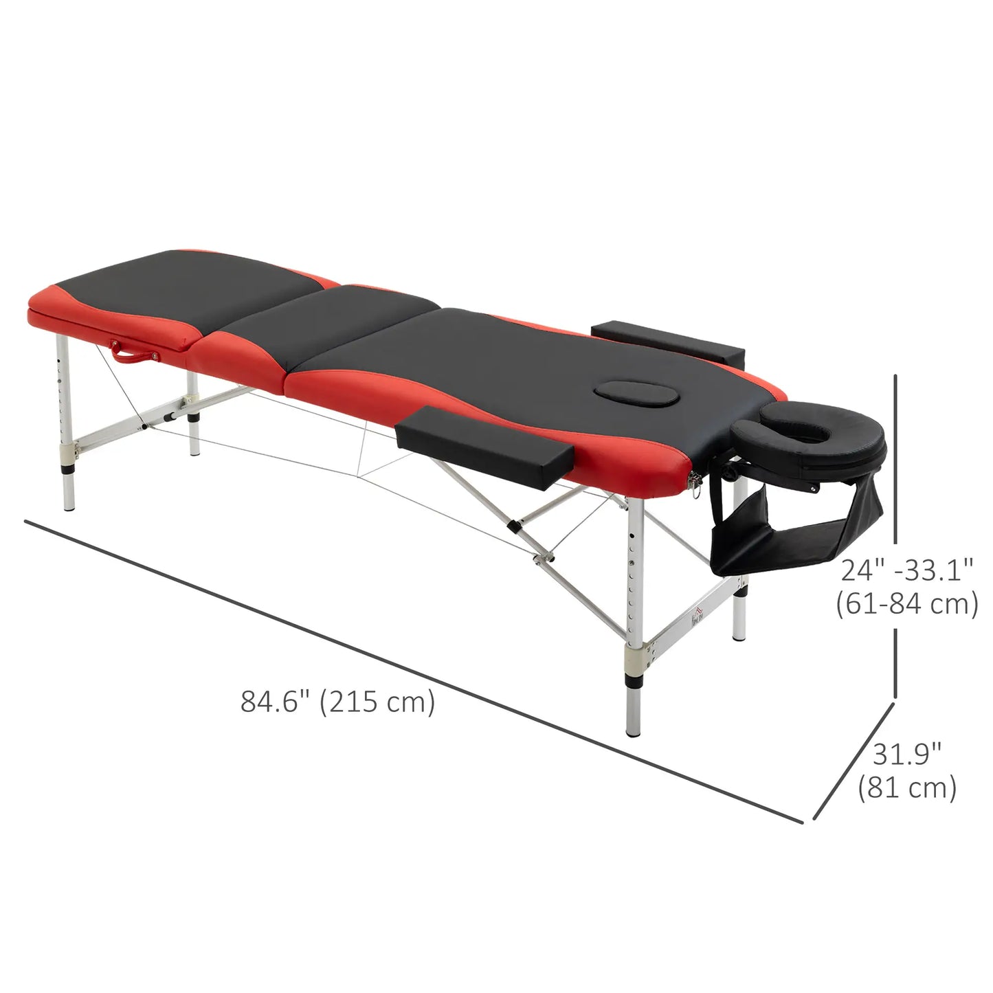 85" Foldable Massage Table, 3 Section, Salon Spa Facial Couch Bed, Black/Red Portable Massage Tables at Gallery Canada