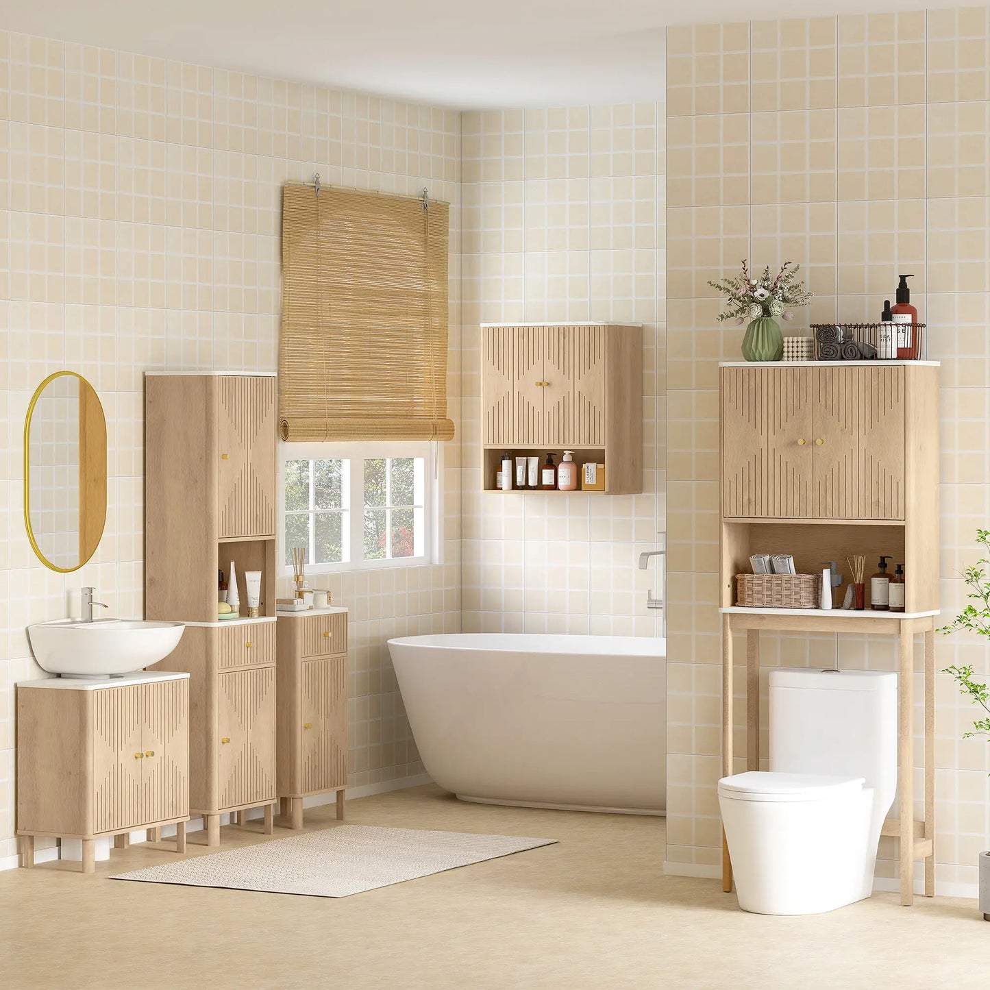 Floor Standing Bathroom Vanity, Bathroom Vanity Cabinet with Adjustable Shelf, Oak Sink Cabinets at Gallery Canada