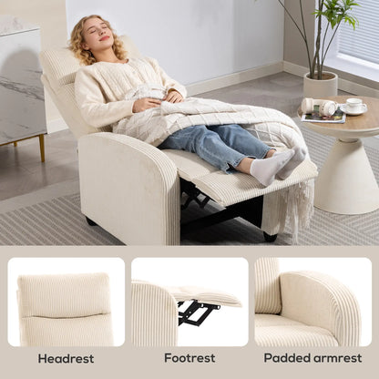 Manual Fabric Recliner Chair, Single Reclining Sofa, Padded Seat, Beige Sofas & Reclining Chairs at Gallery Canada