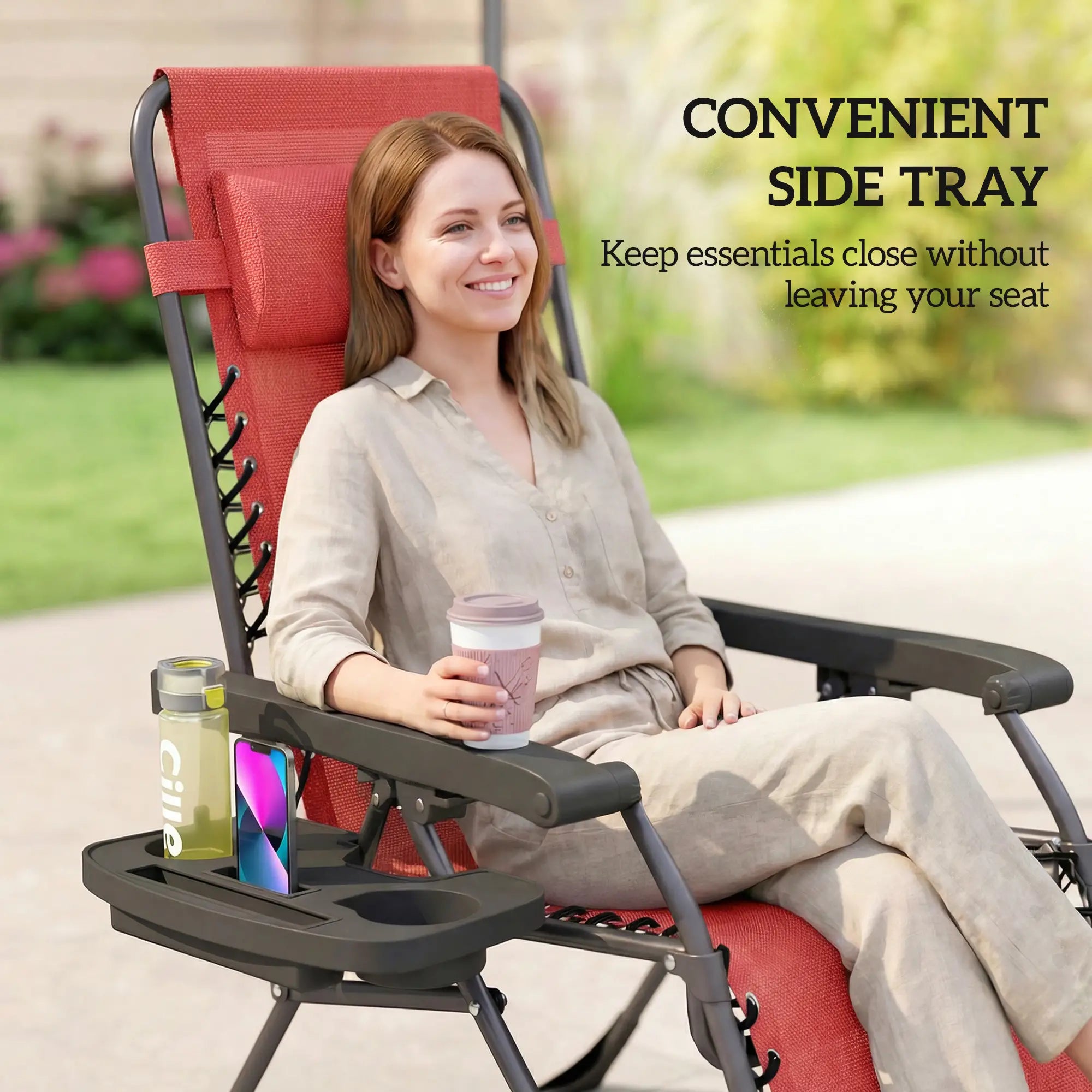 Zero Gravity Chair Set Of 2, Folding Reclining Outdoor Lounge Chair, Wine Red Lounger Chairs at Gallery Canada