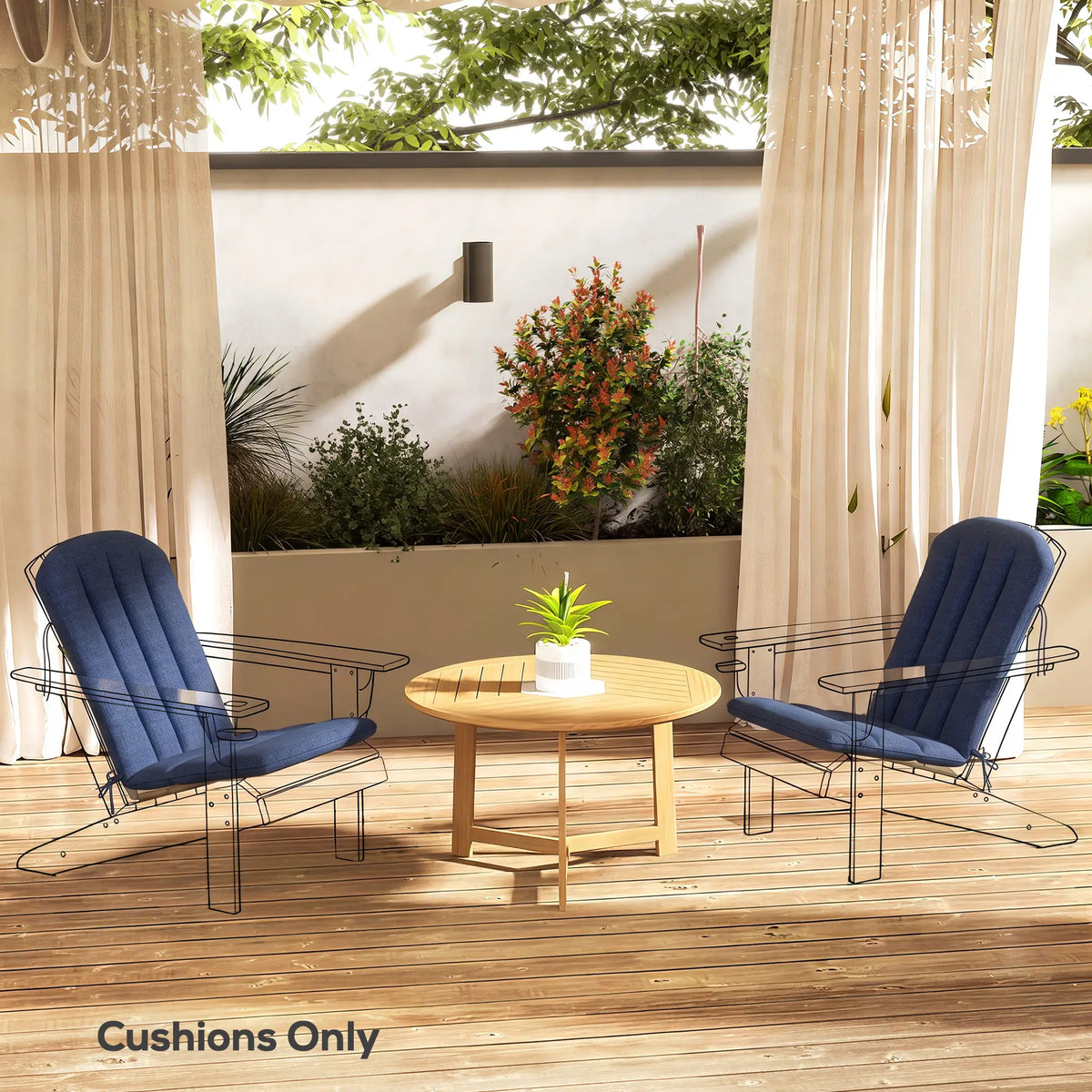 Ensemble de 2 coussins de chaise de patio, dossier haut, mousse haute densité, bleu marine