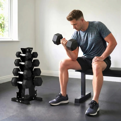 Hex Dumbbell Set with Rack, 150lbs Rubber-Coated, Non-Slip Handles, Rubber-Coated