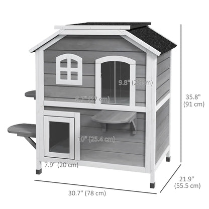 2-Storey Outdoor Cat House, Wooden Catio, Openable Roof, Grey Cat Houses at Gallery Canada