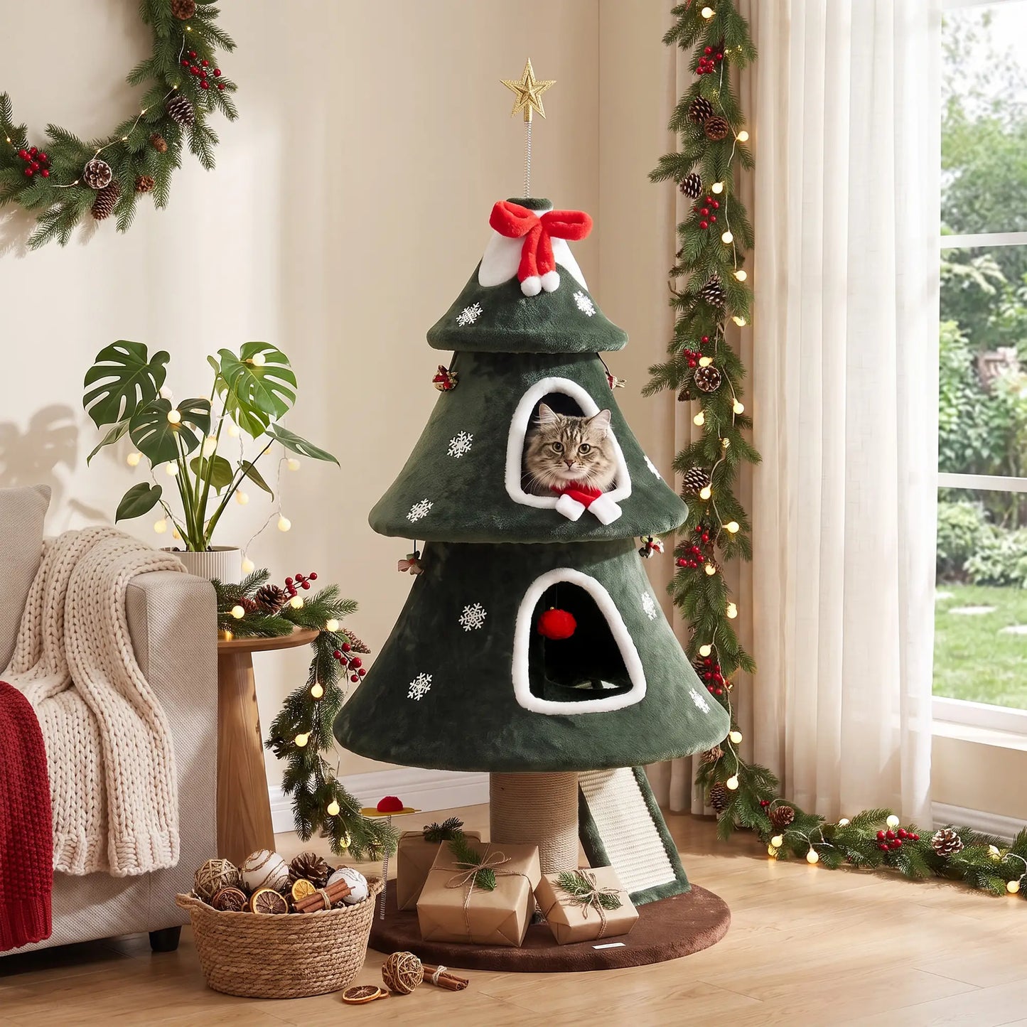 52'' Christmas Cat Tree, 2-Tier Tower with Condos & Scratchers Cat Trees at Gallery Canada