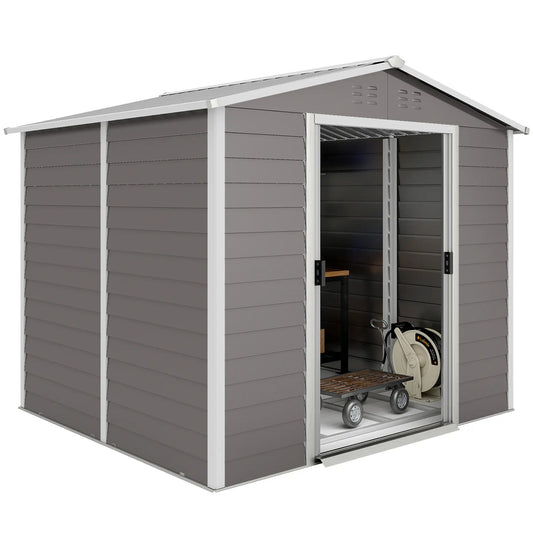 8' x 7' Outdoor Storage Shed, Galvanized Metal, Lockable Doors, Light Grey Sheds Light Grey at Gallery Canada